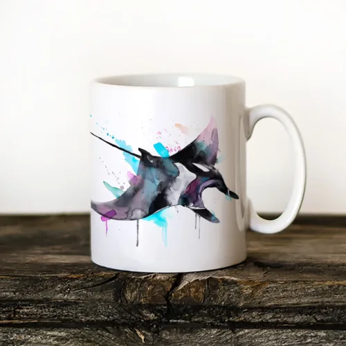 Manta Ray Art Mug, Watercolor Ceramic Mug 11 oz Manta Ray watercolor painting printed on an 11 oz ceramic art mug by Slaveika Aladjova
