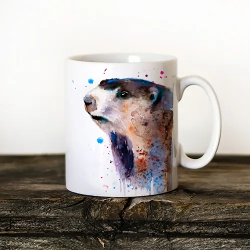Marmot Art Mug, Watercolor Ceramic Mug 11 oz Marmot watercolor painting printed on an 11 oz ceramic art mug by Slaveika Aladjova