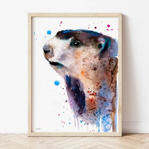 Marmot watercolor painting the artwork on the T-shirt by Slaveika Aladjova