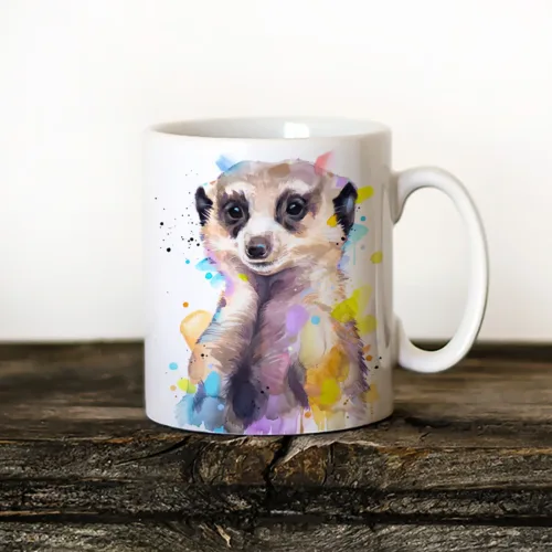 Meerkat Art Mug, Watercolor Ceramic Mug 11 oz Meerkat watercolor painting printed on an 11 oz ceramic art mug by Slaveika Aladjova