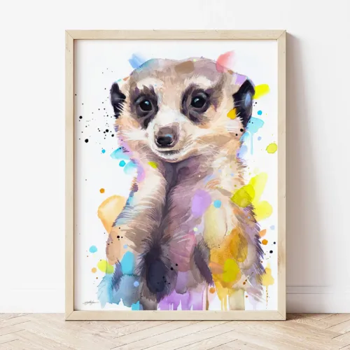 Meerkat watercolor painting the artwork on the T-shirt by Slaveika Aladjova