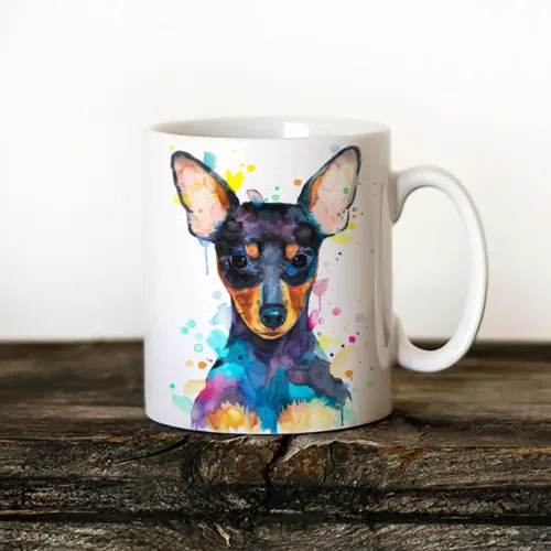 Miniature Pinscher Art Mug, Watercolor Ceramic Mug 11 oz Miniature Pinscher watercolor painting printed on an 11 oz ceramic art mug by Slaveika Aladjova
