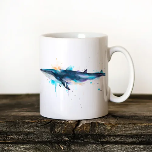 Minke Whale Art Mug, Watercolor Ceramic Mug 11 oz Minke Whale watercolor painting printed on an 11 oz ceramic art mug by Slaveika Aladjova