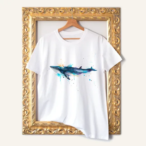Minke Whale T-Shirt, Watercolor Art Tee Minke Whale watercolor painting printed on a white cotton T-shirt by Slaveika Aladjova