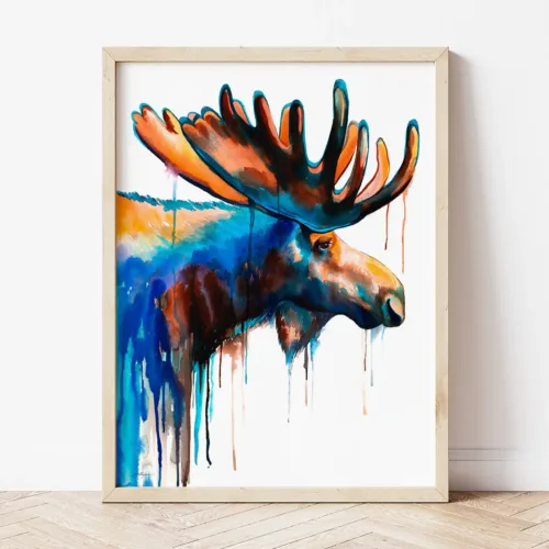 Moose watercolor painting the artwork on the T-shirt by Slaveika Aladjova
