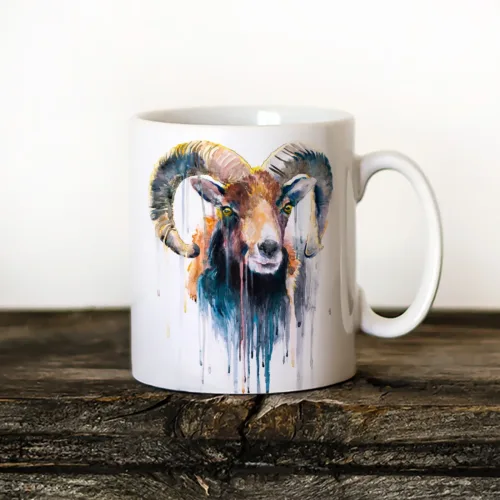 Mouflon Art Mug, Watercolor Ceramic Mug 11 oz Mouflon watercolor painting printed on an 11 oz ceramic art mug by Slaveika Aladjova