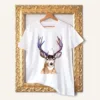 Mule Deer watercolor painting printed on a white cotton T-shirt by Slaveika Aladjova