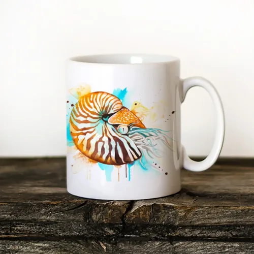 Nautilus Art Mug, Watercolor Ceramic Mug 11 oz Nautilus watercolor painting printed on an 11 oz ceramic art mug by Slaveika Aladjova