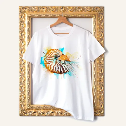 Nautilus T-Shirt, Watercolor Art Tee Nautilus watercolor painting printed on a white cotton T-shirt by Slaveika Aladjova