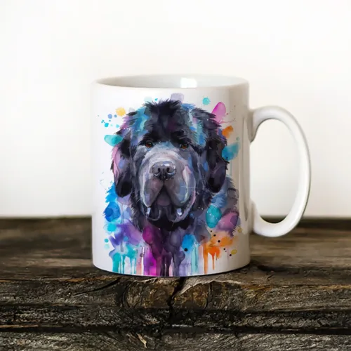Newfoundland Dog Art Mug, Watercolor Ceramic Mug 11 oz Newfoundland Dog watercolor painting printed on an 11 oz ceramic art mug by Slaveika Aladjova