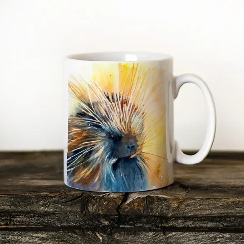 North American Porcupine Art Mug, Watercolor Ceramic Mug 11 oz North American Porcupine watercolor painting printed on an 11 oz ceramic art mug by Slaveika Aladjova