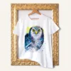 Northern Hawk-Owl watercolor painting printed on a white cotton T-shirt by Slaveika Aladjova