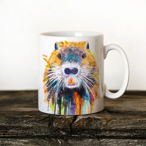 Nutria Art Mug, Watercolor Ceramic Mug 11 oz Nutria watercolor painting printed on an 11 oz ceramic art mug by Slaveika Aladjova