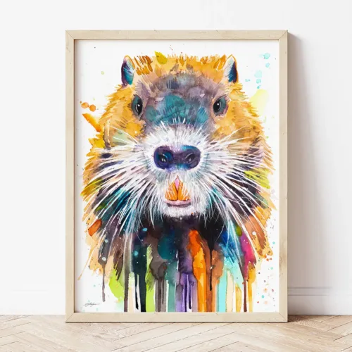 Nutria watercolor painting the artwork on the T-shirt by Slaveika Aladjova