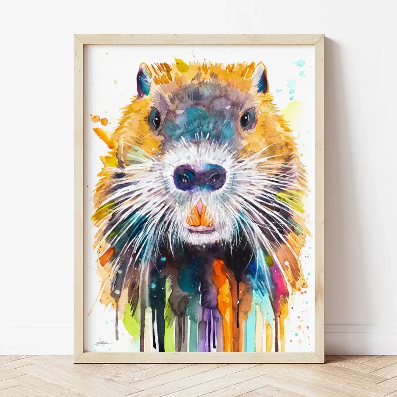Nutria watercolor painting the artwork on the T-shirt by Slaveika Aladjova