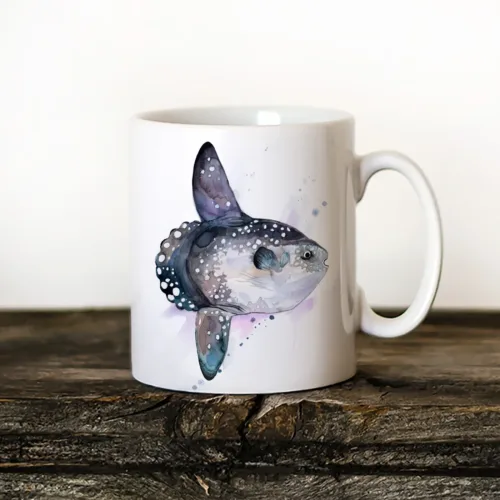 Ocean Sunfish Art Mug, Watercolor Ceramic Mug 11 oz Ocean Sunfish watercolor painting printed on an 11 oz ceramic art mug by Slaveika Aladjova