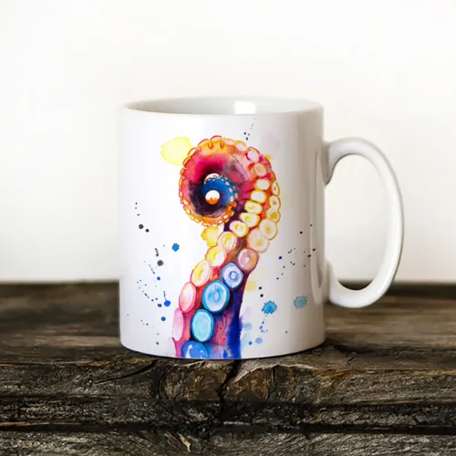 Octopus Tentacle watercolor painting printed on an 11 oz ceramic art mug by Slaveika Aladjova