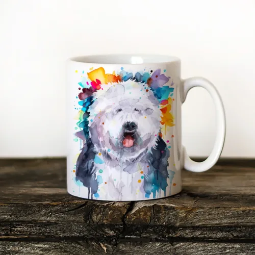 Old English Sheepdog Art Mug, Watercolor Ceramic Mug 11 oz Old English Sheepdog watercolor painting printed on an 11 oz ceramic art mug by Slaveika Aladjova