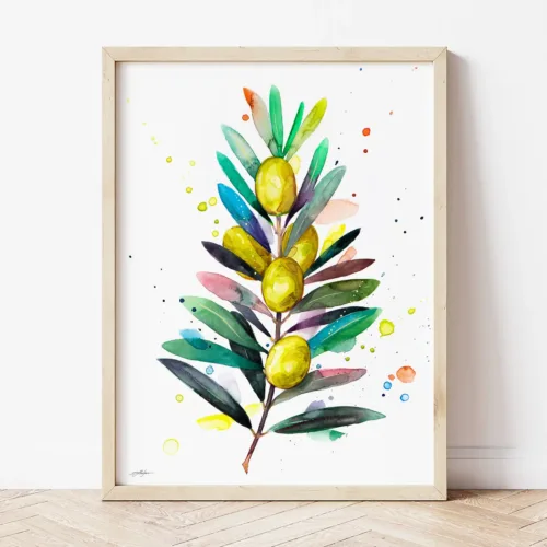 Olive Branch watercolor painting the artwork on the T-shirt by Slaveika Aladjova