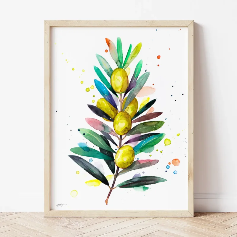Olive Branch watercolor painting the artwork on the T-shirt by Slaveika Aladjova