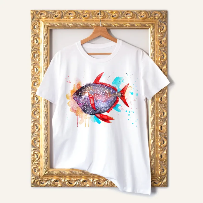 Opah watercolor painting printed on a white cotton T-shirt by Slaveika Aladjova