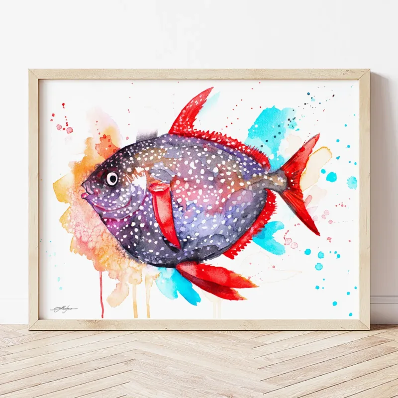 Opah watercolor painting the artwork on the T-shirt by Slaveika Aladjova