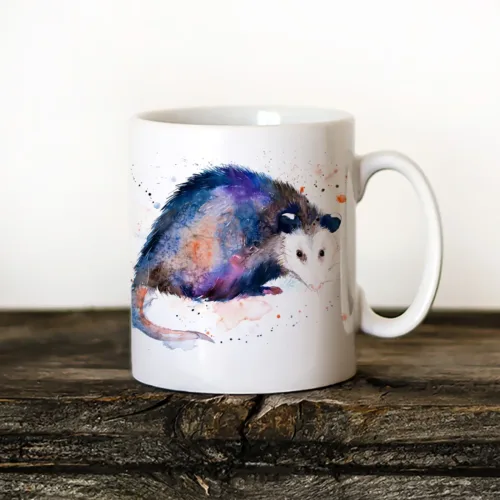 Opossum Art Mug, Watercolor Ceramic Mug 11 oz Opossum watercolor painting printed on an 11 oz ceramic art mug by Slaveika Aladjova