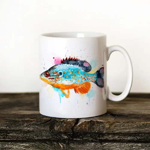 Orangespotted Sunfish Art Mug, Watercolor Ceramic Mug 11 oz Orangespotted Sunfish watercolor painting printed on an 11 oz ceramic art mug by Slaveika Aladjova