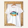 Orangespotted Sunfish watercolor painting printed on a white cotton T-shirt by Slaveika Aladjova