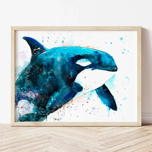 Orca watercolor painting the artwork on the T-shirt by Slaveika Aladjova