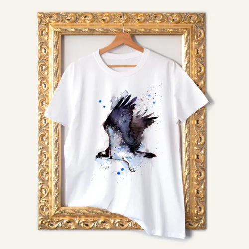 Osprey T-Shirt, Watercolor Art Tee Osprey watercolor painting printed on a white cotton T-shirt by Slaveika Aladjova
