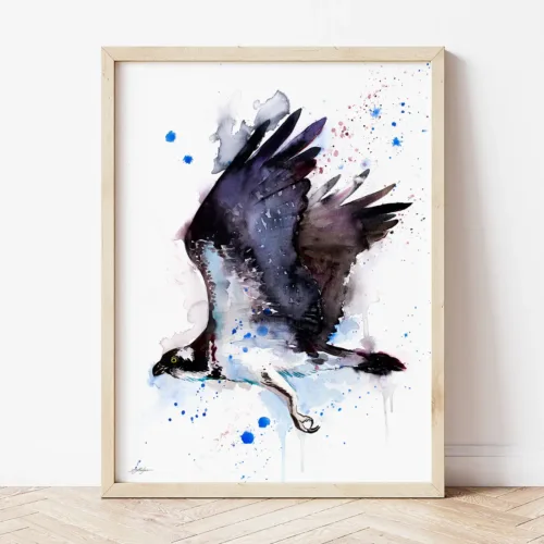 Osprey watercolor painting the artwork on the T-shirt by Slaveika Aladjova