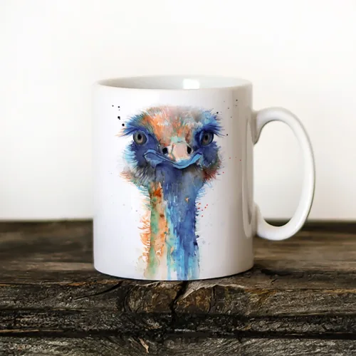 Ostrich Art Mug, Watercolor Ceramic Mug 11 oz Ostrich watercolor painting printed on an 11 oz ceramic art mug by Slaveika Aladjova