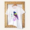 Painted Bunting watercolor painting printed on a white cotton T-shirt by Slaveika Aladjova