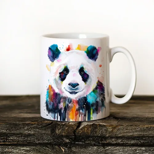Colourful Panda Art Mug, Watercolor Ceramic Mug 11 oz Colourful Panda watercolor painting printed on an 11 oz ceramic art mug by Slaveika Aladjova