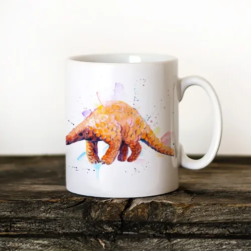Pangolin Art Mug, Watercolor Ceramic Mug 11 oz Pangolin watercolor painting printed on an 11 oz ceramic art mug by Slaveika Aladjova