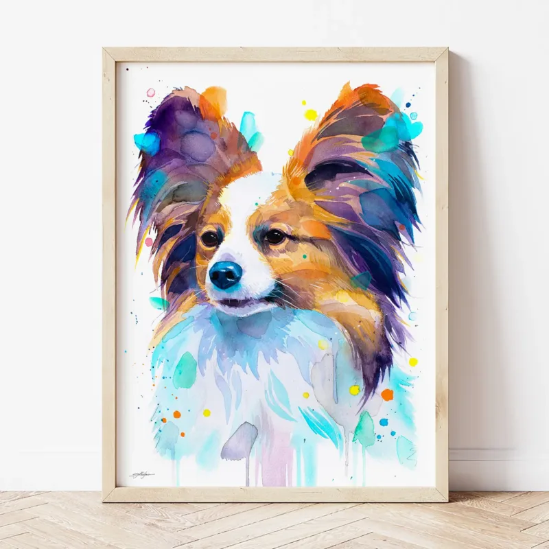 Papillon watercolor painting the artwork on the T-shirt by Slaveika Aladjova