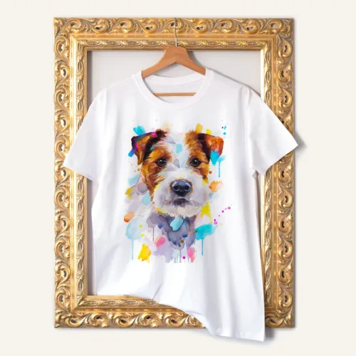 Parson Russell Terrier T-Shirt, Watercolor Art Tee Parson Russell Terrier watercolor painting printed on a white cotton T-shirt by Slaveika Aladjova