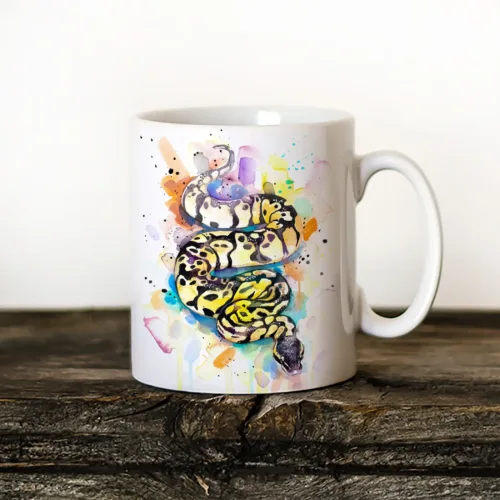 Pastel Ball Python Art Mug, Watercolor Ceramic Mug 11 oz Pastel Ball Python watercolor painting printed on an 11 oz ceramic art mug by Slaveika Aladjova