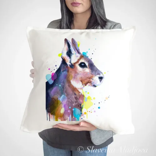 Patagonian Mara Art Pillow Cover, Watercolor Cushion 50 × 50 cm Patagonian Mara watercolor painting printed on a 50 x 50 cm cotton art pillow cover by Slaveika Aladjova