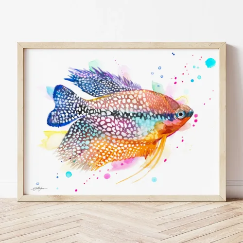Pearl Gourami watercolor painting the artwork on the T-shirt by Slaveika Aladjova