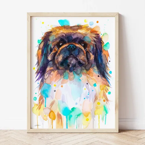 Pekingese watercolor painting the artwork on the T-shirt by Slaveika Aladjova