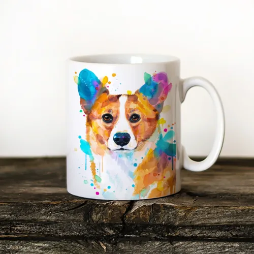 Pembroke Welsh Corgi Art Mug, Watercolor Ceramic Mug 11 oz Pembroke Welsh Corgi watercolor painting printed on an 11 oz ceramic art mug by Slaveika Aladjova