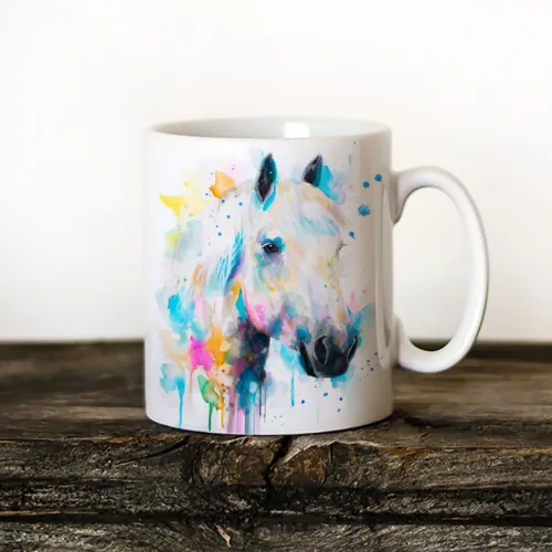 Percheron Horse Art Mug, Watercolor Ceramic Mug 11 oz Percheron Horse watercolor painting printed on an 11 oz ceramic art mug by Slaveika Aladjova