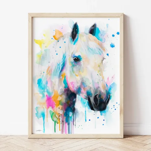 Percheron Horse watercolor painting the artwork on the T-shirt by Slaveika Aladjova