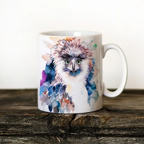Philippine Eagle Art Mug, Watercolor Ceramic Mug 11 oz Philippine Eagle watercolor painting printed on an 11 oz ceramic art mug by Slaveika Aladjova