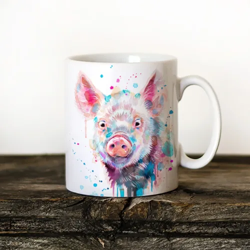 Pig Art Mug, Watercolor Ceramic Mug 11 oz Pig watercolor painting printed on an 11 oz ceramic art mug by Slaveika Aladjova