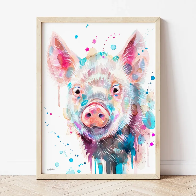 Pig watercolor painting the artwork on the T-shirt by Slaveika Aladjova