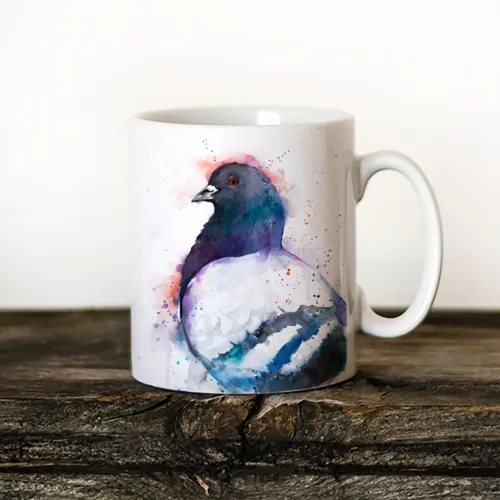 Pigeon Art Mug, Watercolor Ceramic Mug 11 oz Pigeon watercolor painting printed on an 11 oz ceramic art mug by Slaveika Aladjova