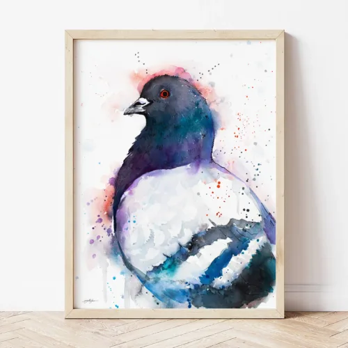 Pigeon watercolor painting the artwork on the T-shirt by Slaveika Aladjova